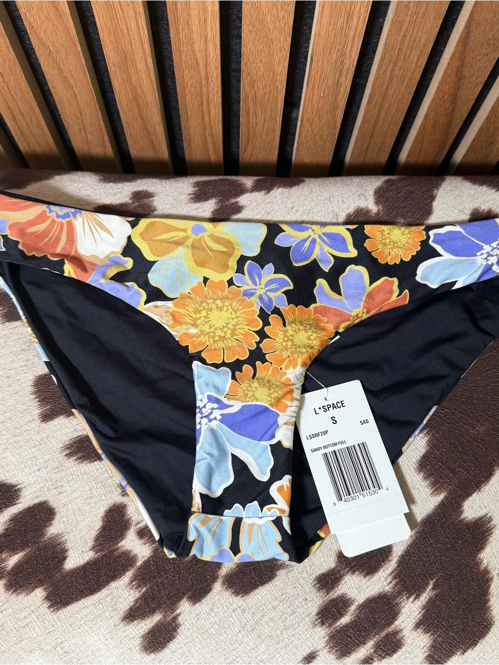l*space Black Floral Bikini Bottoms with Yellow & Blue Flowers